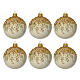 Conjunto de 6 bolas de Natal de vidro brancas com purpurina dourada 8 cm s1