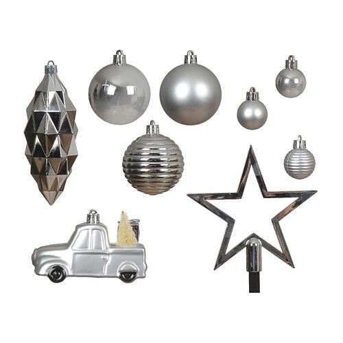 Mix box 67 ornaments shiny and matte silver balls various shapes recycled plastic 2