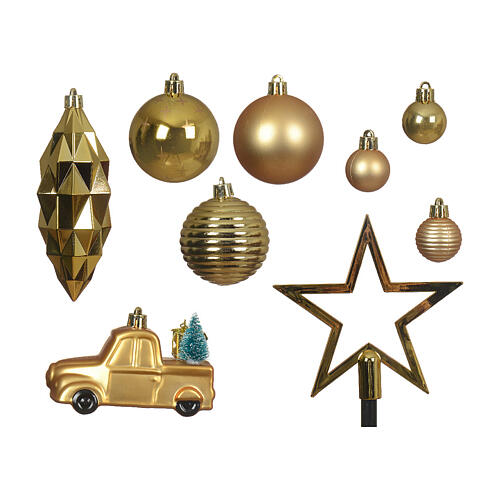 Weihnachtsbaumschmuck, 67-teiliges Set, goldfarbene Kugeln in matt und glänzend, verschiedene Formen, recycelter Kunststoff – Ø 3–6 cm 3