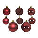Set of 26 glossy, matte, and glittery dark red plastic balls assorted diameters s2