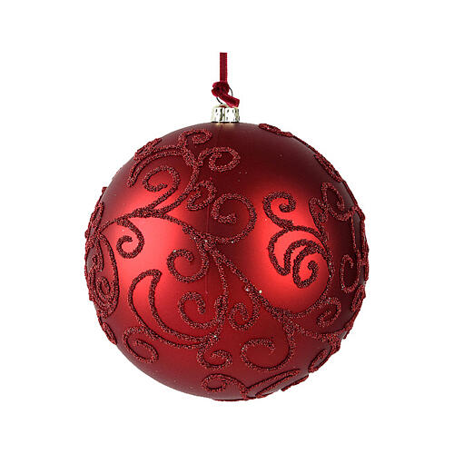 Set of 6 matte red Christmas balls with swirl pattern, 3 in, recycled plastic 1