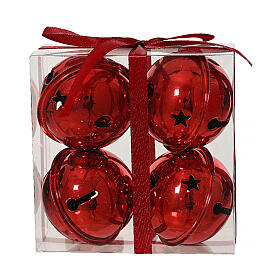 Adornos 4 campanas de hierro rojas 10x10x5