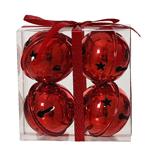 4 red iron bell Christmas ornaments, 11x11x5 1