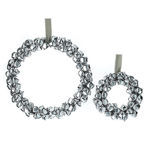 Set of 2 silver-colored iron bell wreaths, 25 cm 1