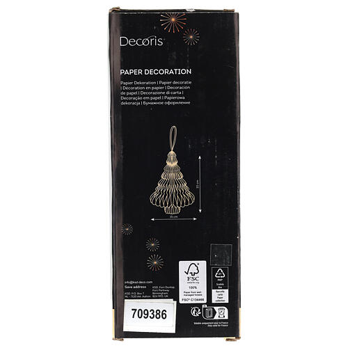 Addobbo carta albero di Natale bordeaux e oro 20 cm FSC 3