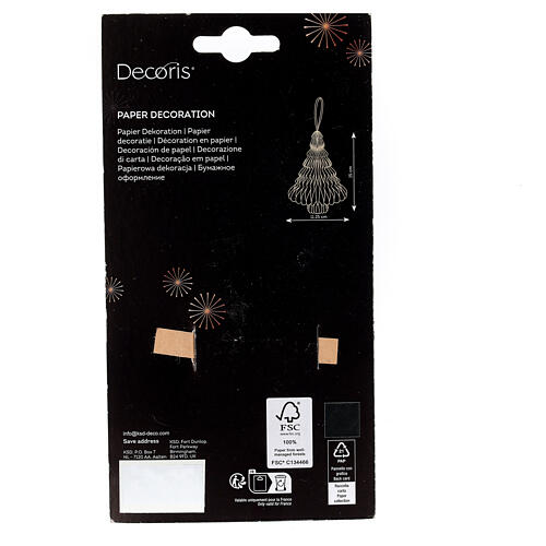 Burgundy and gold paper Christmas tree decoration, 6 in, 100% FSC 3
