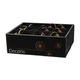 Box of 12 burgundy paper decorations, various shapes, 2.5x2.5 in