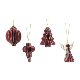 Boîte de 12 décorations en papier bordeaux de différentes formes 6x6 cm