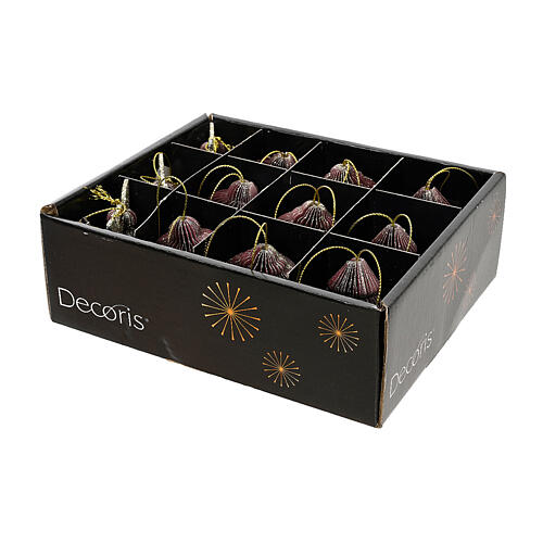 Box 12 addobbi carta bordeaux  finiture oro varie figure 6x6 cm 2