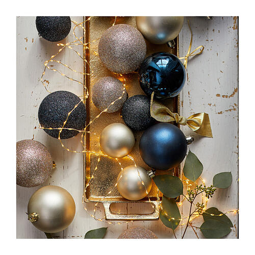 Box of 26 golden Christmas balls, shiny, matte or glittery, assorted diameters, recycled plastic 3