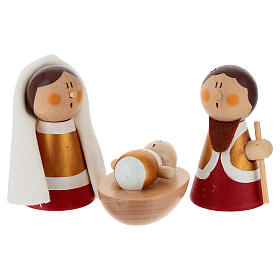Nativity Scene by Sevi with ox and donkey, set of 7, painted wood, 6 cm