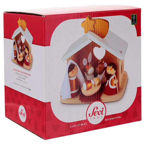 Holy Family Nativity Set Ox and Donkey 7 pcs Sevi painted wood 6