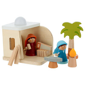 Presepe Sevi capanna degli artigiani 9 pz legno dipinto 7 cm