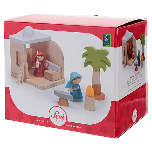 Presépio Sevi cabana dos artesãos 9 peças madeira pintada 7 cm 6