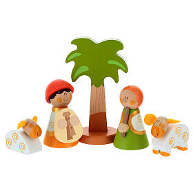 Presepe Sevi pastori musicisti 5 pz legno dipinto 7 cm