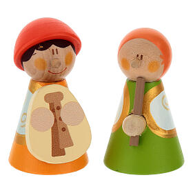 Presepe Sevi pastori musicisti 5 pz legno dipinto 7 cm
