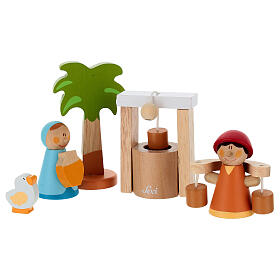 Presepe Sevi attorno al pozzo 6 pz legno dipinto 6 cm