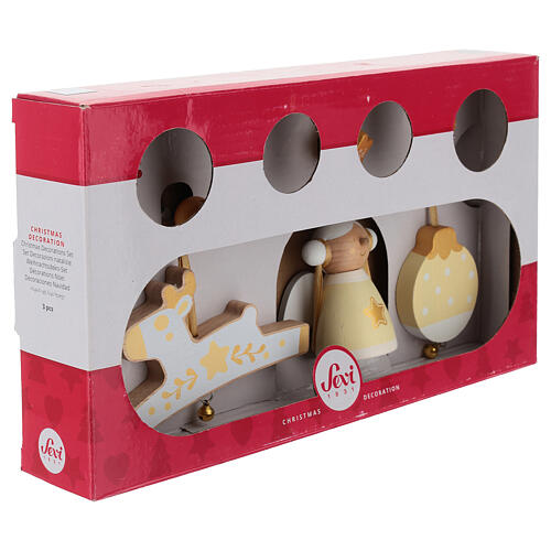 Weihnachtliches Dekorationsset Sevi, 3-teilig, weiß-gelb, handbemaltes Holz 6