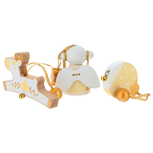 Set Decorazioni natalizie Sevi bianche e gialle 3 pz legno dipinto 5