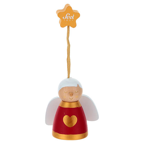 Engel Sevi „Er“, rot-gold, 6,5 cm, handbemaltes Holz 1