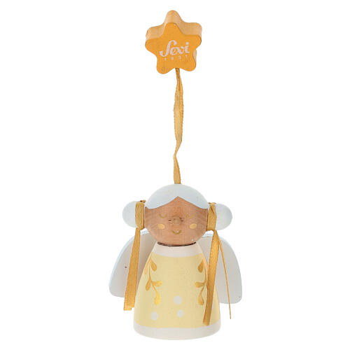 Engel Sevi „Sie“, weiß-gelb, 6,5 cm, handbemaltes Holz 1