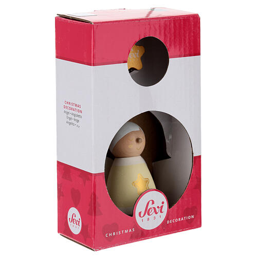 Aniołek Sevi żółto-biały „On” – drewniana dekoracja świąteczna, 6 cm 4