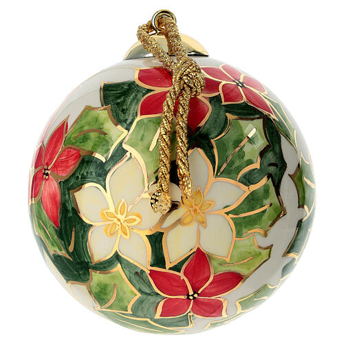 Keramikkugel, Weihnachtssterne & Kerzen, 10 cm, handbemalt – Dellarte Ceramiche 3