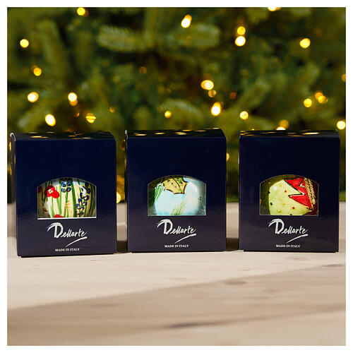 Bola de Natal de cerâmica estrelas de Natal e velas 10 cm pintada à mão por Dellarte Ceramiche 5