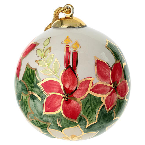 Keramikkugel, Weihnachtsmotiv mit Kerzen & Stechpalme, 8 cm, handbemalt – Dellarte Ceramiche 1
