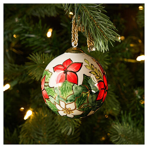 Keramikkugel, Weihnachtsmotiv mit Kerzen & Stechpalme, 8 cm, handbemalt – Dellarte Ceramiche 2