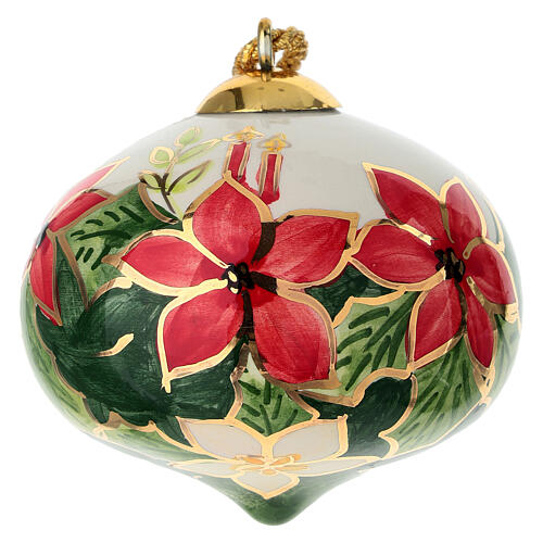 Pallina cipolla decoro fiore natalizio 8 cm dipinta a mano Dellarte Ceramiche 1