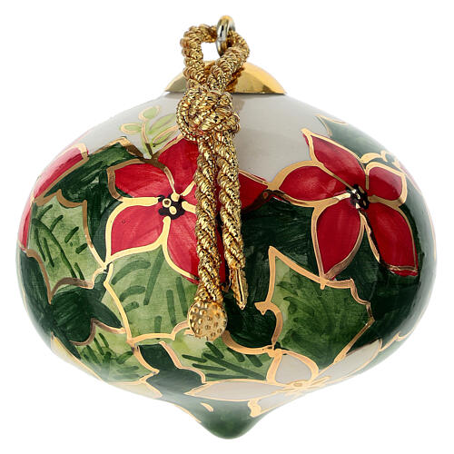 Pallina cipolla decoro fiore natalizio 8 cm dipinta a mano Dellarte Ceramiche 3