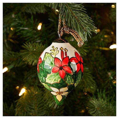 Pallina a goccia dipinta con candela stella Natale 8 cm Dellarte Ceramiche 2