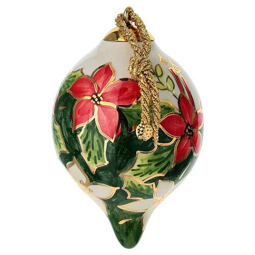 Bola de Natal em forma de gota pintada com vela estrela de Natal 8 cm Dellarte Ceramiche 3