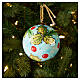 Hand-painted 4-inch light blue ceramic Christmas ball with holly branch by Dellarte Ceramiche s2