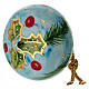 Boule de Noël en céramique forme oignon Dellarte Ceramiche fond bleu ciel et houx 8 cm s5