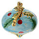 Pallina a cipolla Dell'Arte ceramiche albero di Natale fondo celeste e pungitopo 8 cm s2