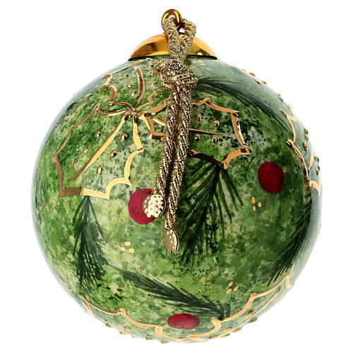 Bombka ceramiczna z ostrokrzewem, ciemna zieleń, 10 cm, Dellarte Ceramiche 3
