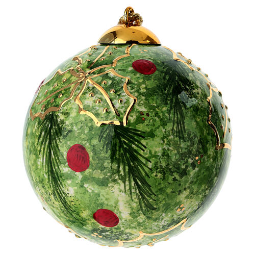 Bola de Natal em cerâmica azevinho verde escuro 10 cm Dellarte Ceramiche 1