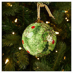 Dark green holly ceramic Christmas ornament, 10 cm, by Dellarte Ceramics