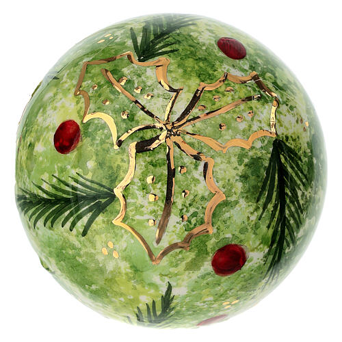 Bola de Navidad cerámica fondo verde decoración acebo 8 cm Dellarte Ceramiche 4