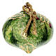 Onion-shaped Christmas tree ball by Dellarte Ceramiche, green background with hand-decorated holly, 3 in s3