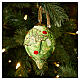 Christmas tree teardrop ornament with green background and holly, 8 cm, Dellarte Ceramics hand-decorated s2