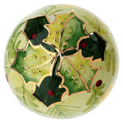 Pallina albero Natale Dellarte Ceramiche pungitopo fondo panna dipinta 10 cm 4