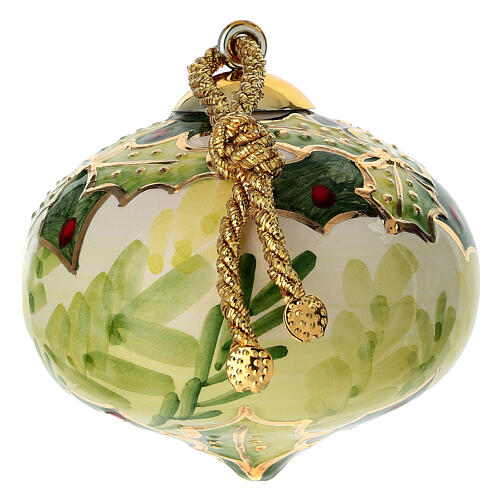 Décoration pour sapin de Noël forme oignon en céramique fond crème houx 8 cm Dellarte Ceramiche 3