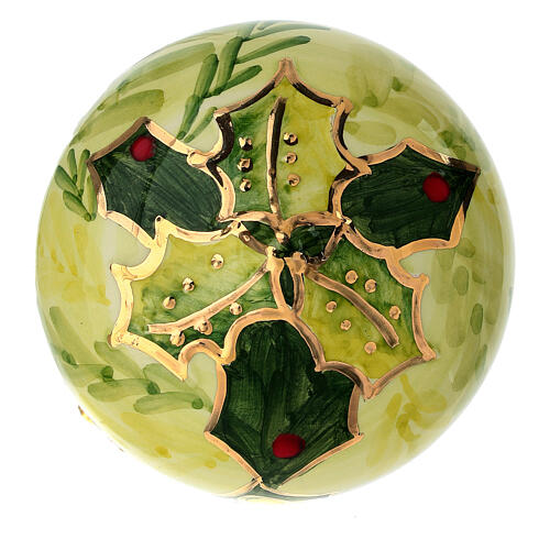 Addobbo albero Natale cipolla in ceramica fondo panna pungitopo 8 cm Dell'Arte Ceramiche 3