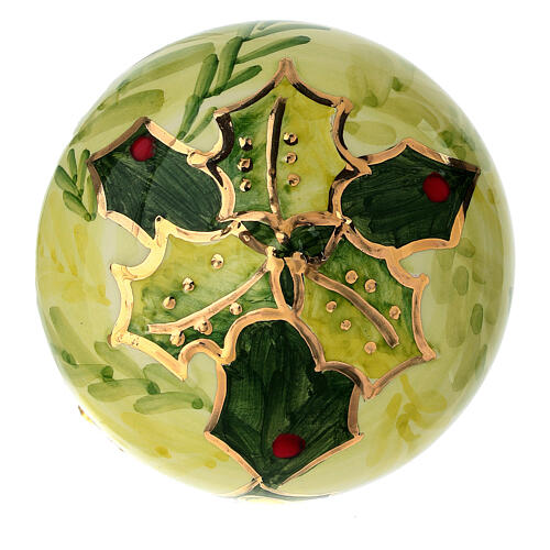 Bombka choinkowa w kształcie cebulki, ceramika, kolor kremowy z motywem ostrokrzewu, 8 cm, Dellarte Ceramiche 4