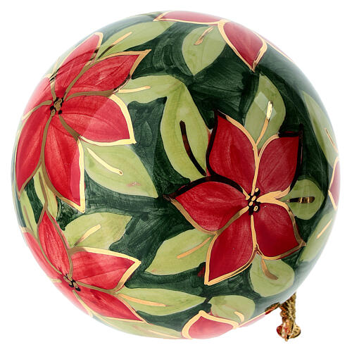 Bola navideña Dellarte Ceramiche flores rojas hojas verde oscuro pintada a mano 10 cm 4