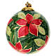 Bola árbol Navidad flores rojas sobre fondo verde cerámica pintada 8 cm Dellarte Ceramiche s1