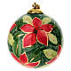 Pallina albero Natale fiori rossi su fondo verde ceramica dipinta 8 cm Dell'Arte Ceramiche s1